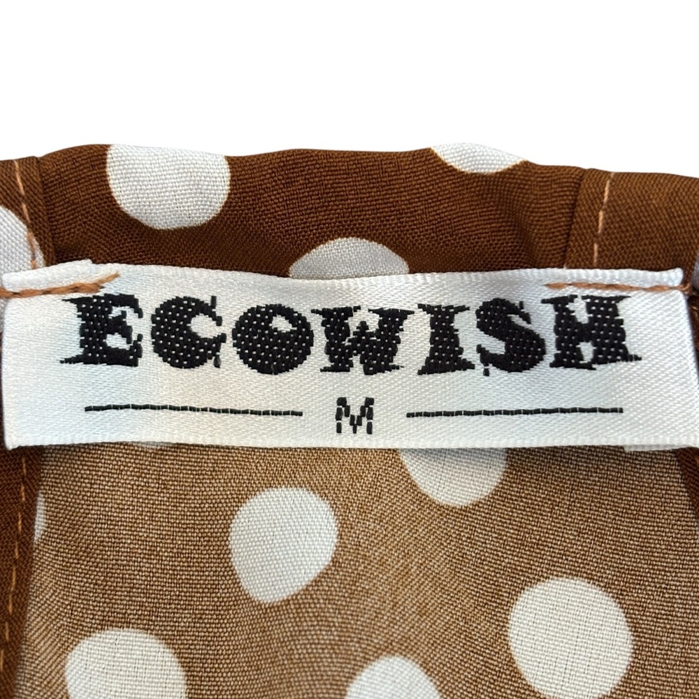 Ecowish Polka Dot Sundress Md Brown White Hi Low Flowy Lightweight Pretty Woman - Picture 9 of 12